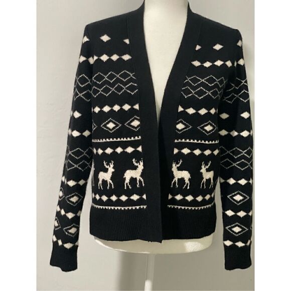 Loft NWT Reindeer black ivory cozy plush sweater S - Picture 2 of 5
